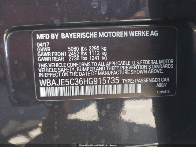 BMW 540I 2017 WBAJE5C36HG915735 Image 9