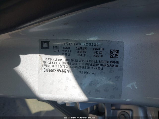 2014 Buick Verano Convenience Group მანქანა იყიდება აუქციონზე, vin: 1G4PR5SK8E4149798, აუქციონის ნომერი: 45126231