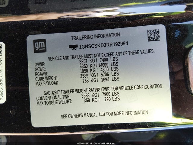 1GNSCSKD3RR192994 Chevrolet Tahoe 2wd Premier