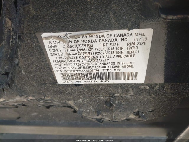 Продажа на аукционе авто 2010 Acura Mdx Technology Package, vin: 2HNYD2H65AH506474, номер лота: 45126245