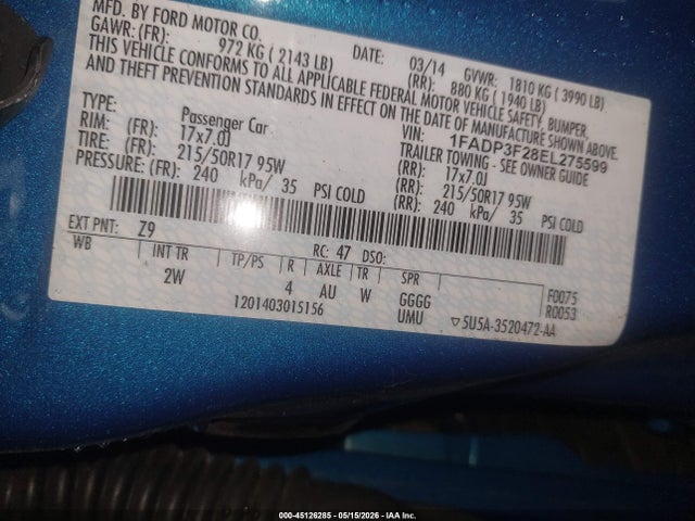 Продаж на аукціоні авто 2014 Ford Focus Se, vin: 1FADP3F28EL275599, номер лоту: 45126285