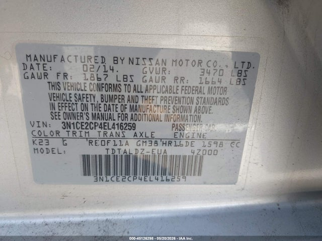 Nissan Versa Note Sv 2014 3N1CE2CP4EL416259 Image 9