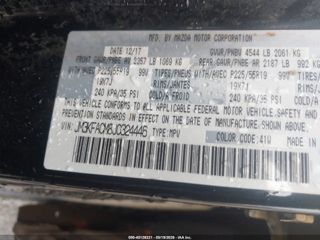 Aukcja sprzedaży 2018 Mazda Cx-5 Touring, vin: JM3KFACM8J0324446, numer aukcji: 45126321