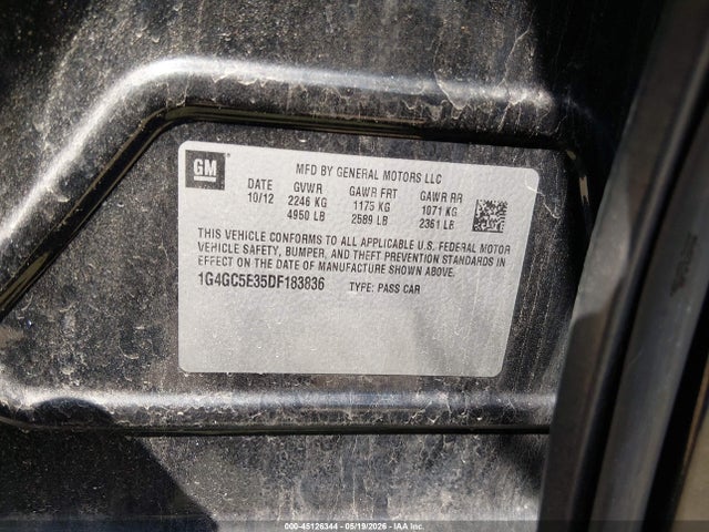 2013 Buick Lacrosse Leather Group მანქანა იყიდება აუქციონზე, vin: 1G4GC5E35DF183836, აუქციონის ნომერი: 45126344