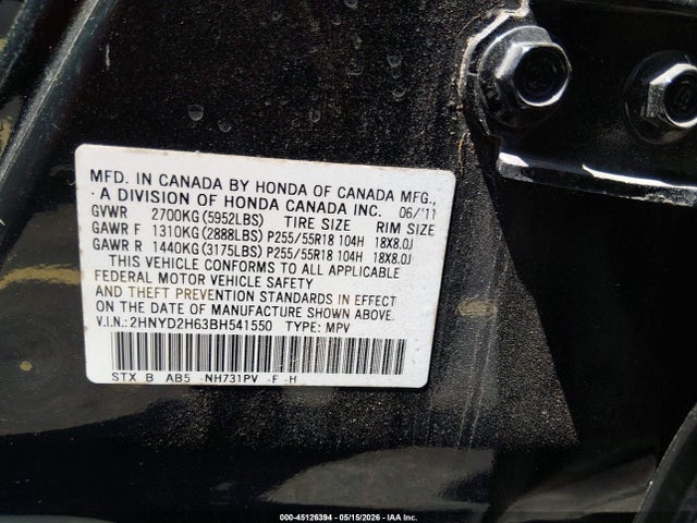 Aukcja sprzedaży 2011 Acura Mdx Technology Package, vin: 2HNYD2H63BH541550, numer aukcji: 45126394