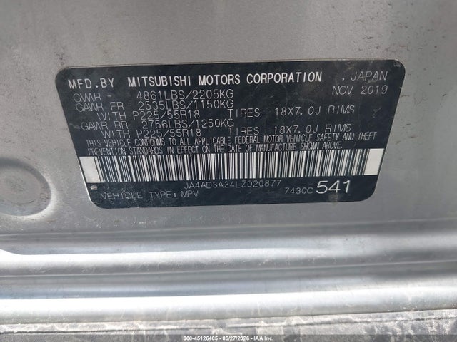 Aukcja sprzedaży 2020 Mitsubishi Outlander Sel 2.4, vin: JA4AD3A34LZ020877, numer aukcji: 45126405