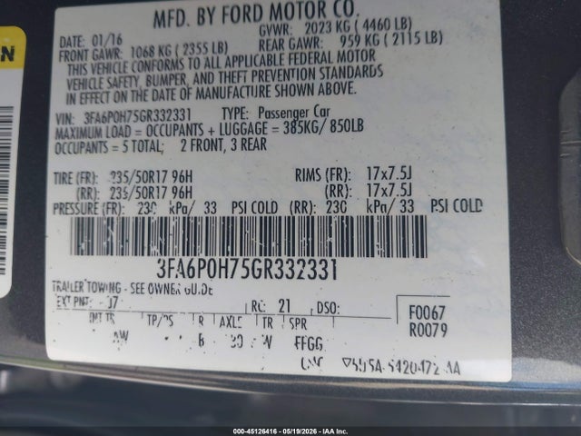 Продажа на аукционе авто 2016 Ford Fusion Se, vin: 3FA6P0H75GR332331, номер лота: 45126416