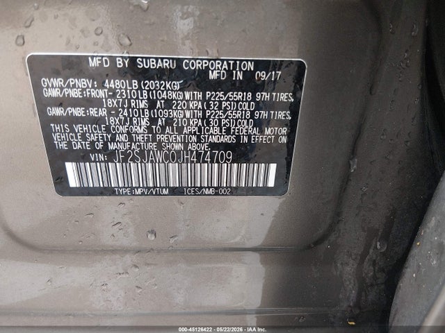 Продажа на аукционе авто 2018 Subaru Forester 2.5i Touring, vin: JF2SJAWC0JH474709, номер лота: 45126422