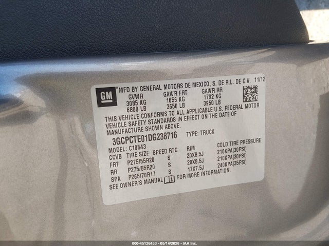 45126433 :رقم المزاد ، 3GCPCTE01DG238716 vin ، 2013 Chevrolet Silverado 1500 Ltz مزاد بيع