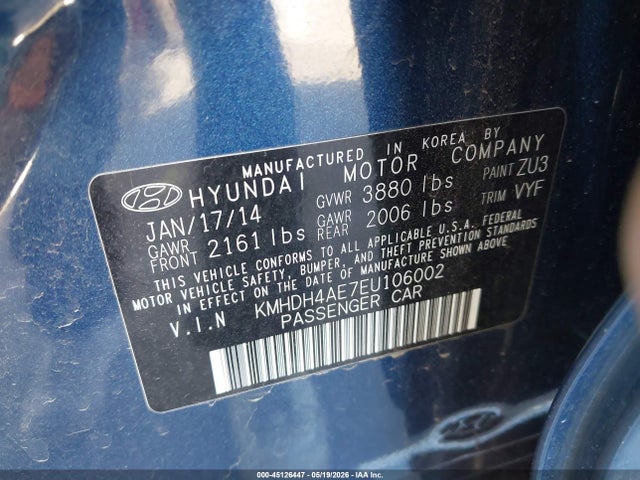 Hyundai Elantra Limited 2014 KMHDH4AE7EU106002 Image 9