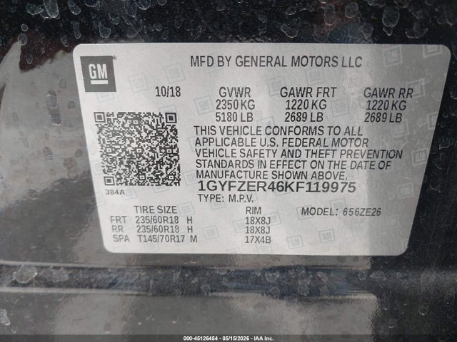 2019 Cadillac Xt4 Sport მანქანა იყიდება აუქციონზე, vin: 1GYFZER46KF119975, აუქციონის ნომერი: 45126454