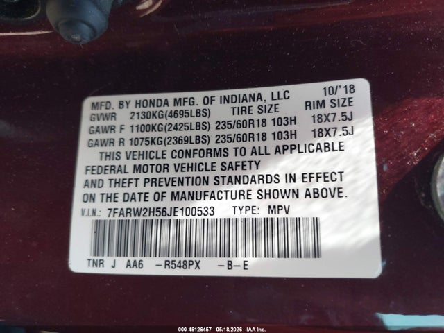7FARW2H56JE100533 Honda CR-V EX