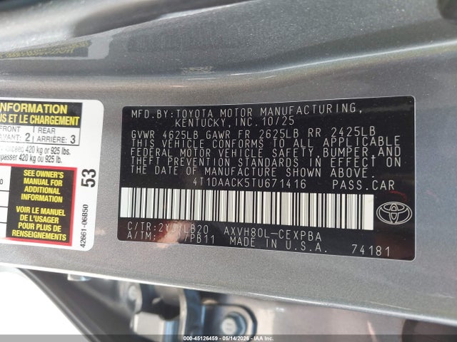 Aukcja sprzedaży 2026 Toyota Camry Xse, vin: 4T1DAACK5TU671416, numer aukcji: 45126459