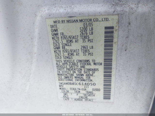 Продажа на аукционе авто 2005 Nissan Xterra Se, vin: 5N1AN08U65C614050, номер лота: 45126480