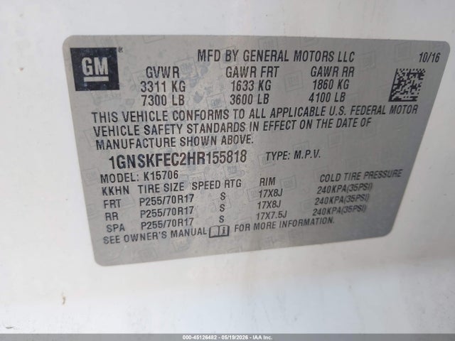 1GNSKFEC2HR155818 Chevrolet Tahoe Commercial Fleet