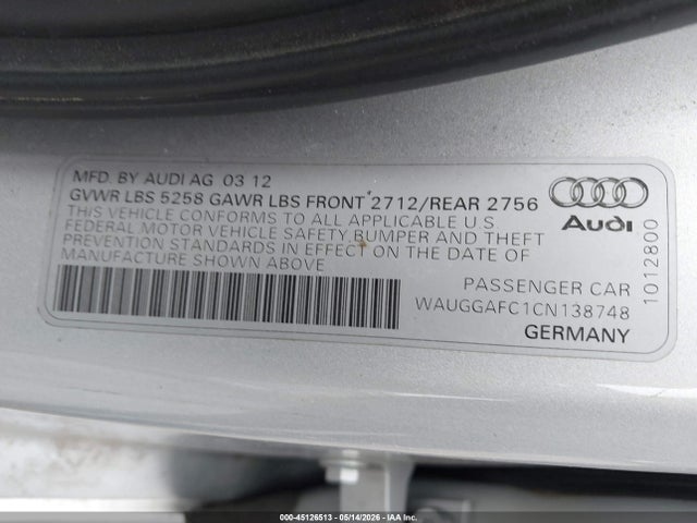 Aukcja sprzedaży 2012 Audi A6 3.0 Premium, vin: WAUGGAFC1CN138748, numer aukcji: 45126513