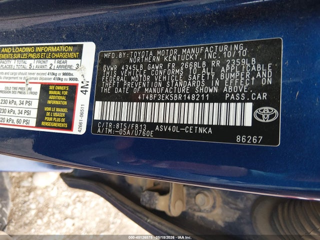 Aukcja sprzedaży 2011 Toyota Camry Le, vin: 4T4BF3EK5BR148211, numer aukcji: 45126575