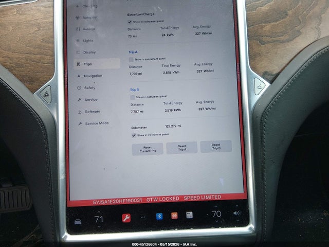 2017 Tesla Model S 100d/60d/75d/90d/p100d მანქანა იყიდება აუქციონზე, vin: 5YJSA1E20HF190031, აუქციონის ნომერი: 45126604