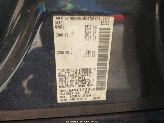 Nissan Altima 2.5 Sl 2017 1N4AL3AP4HC172959 Image 9