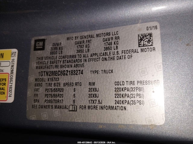 Продаж на аукціоні авто 2016 Gmc Sierra 1500 Sle, vin: 1GTN2MEC6GZ183274, номер лоту: 45126642