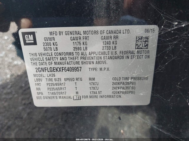 Продажа на аукционе авто 2015 Chevrolet Equinox 2lt, vin: 2GNFLGEKXF6409957, номер лота: 45126679