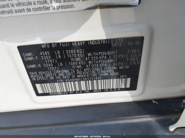 45126695 :رقم المزاد ، 4S4BRBKC0B3355846 vin ، 2011 Subaru Outback 2.5i Limited مزاد بيع