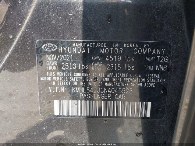 Продаж на аукціоні авто 2022 Hyundai Sonata Hybrid Limited, vin: KMHL54JJ3NA045525, номер лоту: 45126703
