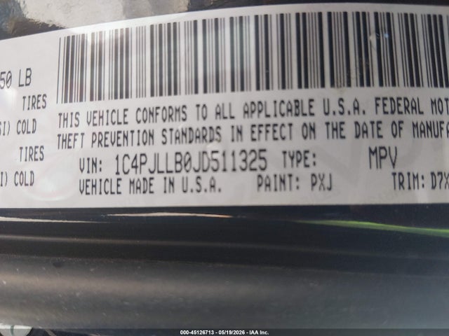 2018 Jeep Cherokee Latitude Plus Fwd მანქანა იყიდება აუქციონზე, vin: 1C4PJLLB0JD511325, აუქციონის ნომერი: 45126713