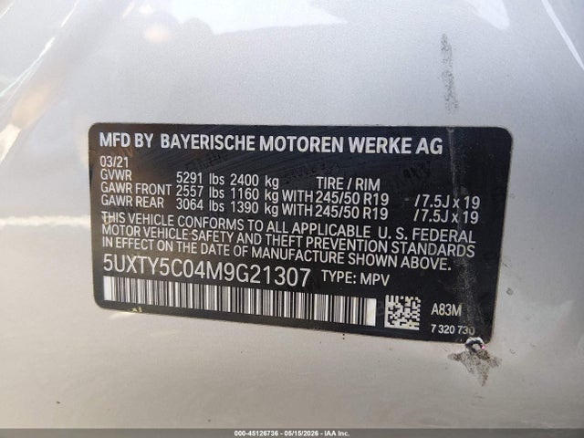 Продажа на аукционе авто 2021 Bmw X3 Xdrive30i, vin: 5UXTY5C04M9G21307, номер лота: 45126736