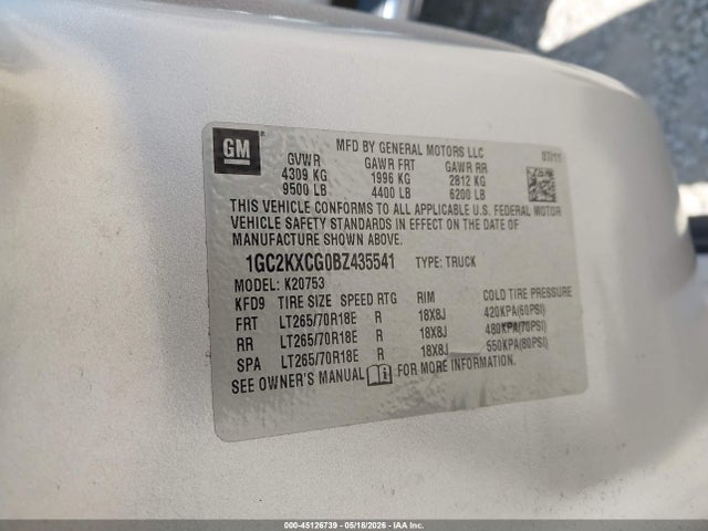 Aukcja sprzedaży 2011 Chevrolet Silverado 2500hd Lt, vin: 1GC2KXCG0BZ435541, numer aukcji: 45126739