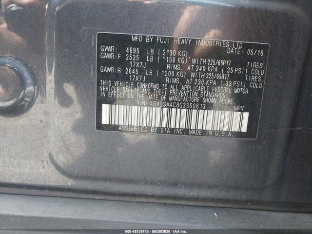 Subaru Outback 2.5i 2016 4S4BSAAC8G3350613 Image 9