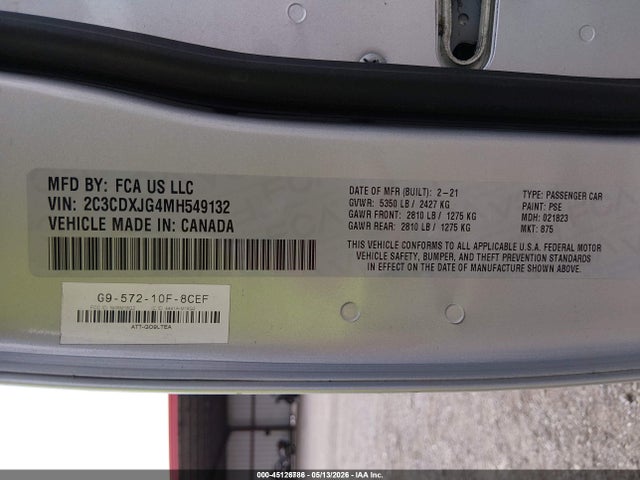 Продаж на аукціоні авто 2021 Dodge Charger Sxt Awd, vin: 2C3CDXJG4MH549132, номер лоту: 45126786