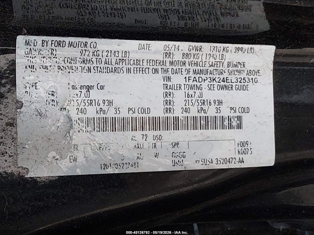 Aukcja sprzedaży 2014 Ford Focus Se, vin: 1FADP3K24EL325310, numer aukcji: 45126792