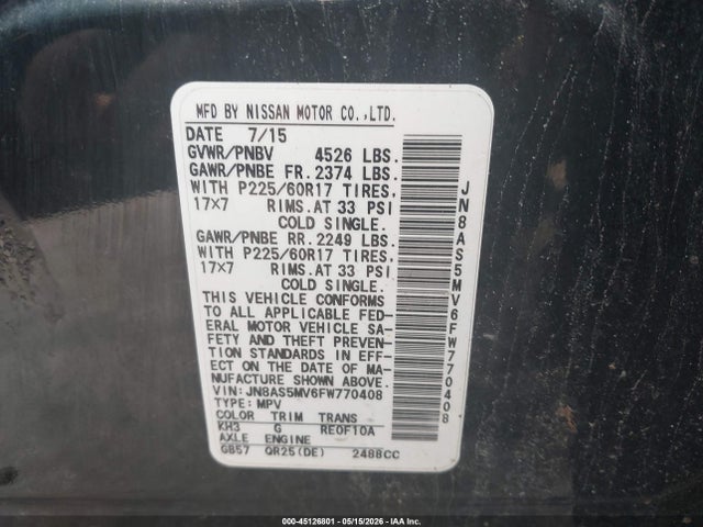 Nissan Rogue Select S 2015 JN8AS5MV6FW770408 Image 9