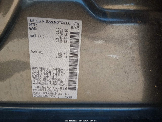 1N4BL4DV7SN367826 Nissan Altima Sv Fwd