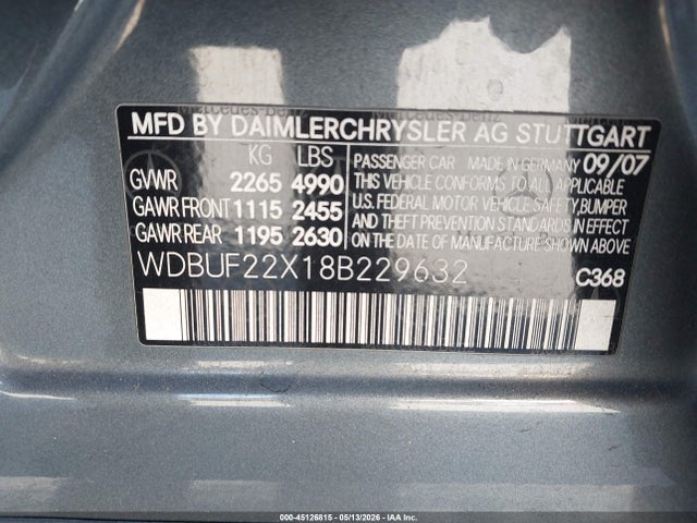 Aukcja sprzedaży 2008 Mercedes-benz E 320 Bluetec, vin: WDBUF22X18B229632, numer aukcji: 45126815