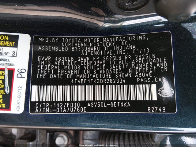 Aukcja sprzedaży 2013 Toyota Camry Le, vin: 4T4BF1FK3DR282334, numer aukcji: 45126827