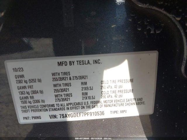 Aukcja sprzedaży 2023 Tesla Model Y Performance Dual Motor All-wheel Drive, vin: 7SAYGDEF7PF910536, numer aukcji: 45126845