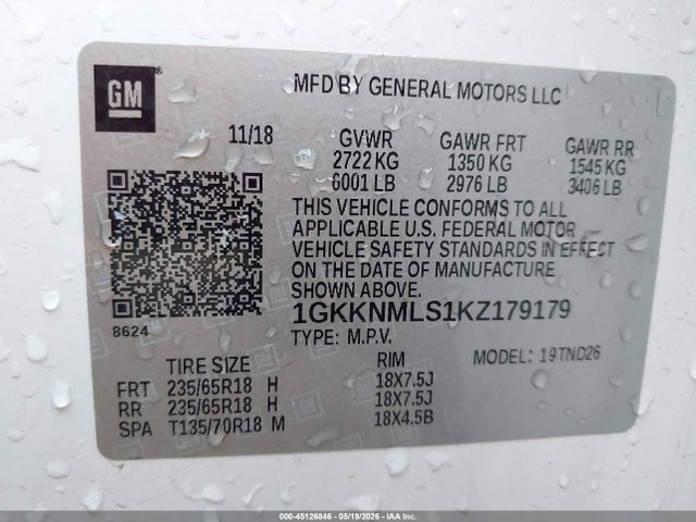 Aukcja sprzedaży 2019 Gmc Acadia Slt-1, vin: 1GKKNMLS1KZ179179, numer aukcji: 45126846