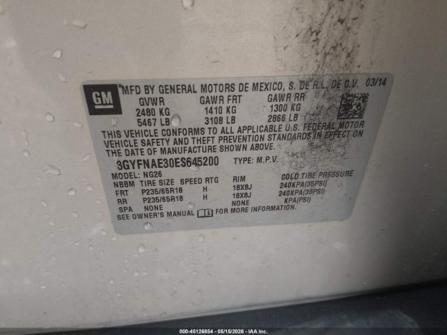 2014 Cadillac Srx Standard მანქანა იყიდება აუქციონზე, vin: 3GYFNAE30ES645200, აუქციონის ნომერი: 45126854