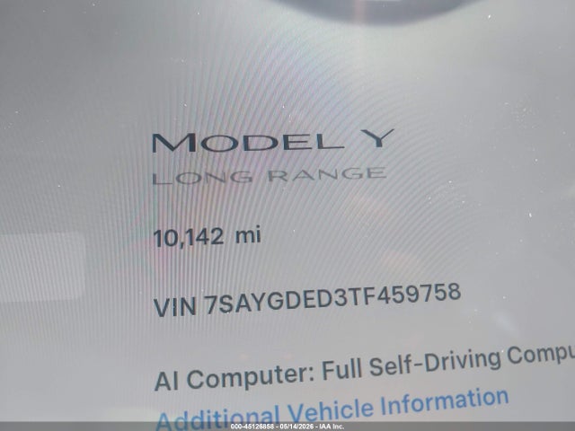Продажа на аукционе авто 2026 Tesla Model Y Premium Rear-wheel Drive/rear-wheel Drive, vin: 7SAYGDED3TF459758, номер лота: 45126858