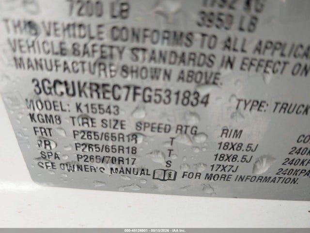 3GCUKREC7FG531834 Chevrolet Silverado 1500 1lt