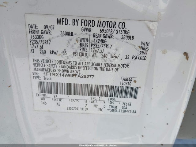 Продажа на аукционе авто 2008 Ford F-150 Stx/xl/xlt, vin: 1FTRX14W68FA26277, номер лота: 45126904