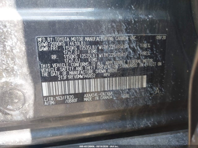 45126906 :رقم المزاد ، 2T3F1RFV0MW146852 vin ، 2021 Toyota Rav4 Le مزاد بيع