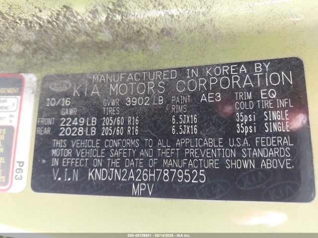 Aukcja sprzedaży 2017 Kia Soul, vin: KNDJN2A26H7879525, numer aukcji: 45126951