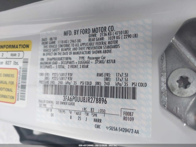 Продажа на аукционе авто 2018 Ford Fusion Hybrid S, vin: 3FA6P0UU8JR278896, номер лота: 45126965