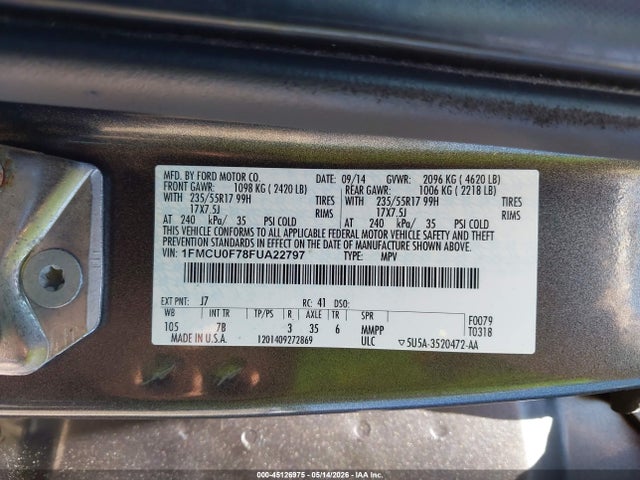 Aukcja sprzedaży 2015 Ford Escape S, vin: 1FMCU0F78FUA22797, numer aukcji: 45126975