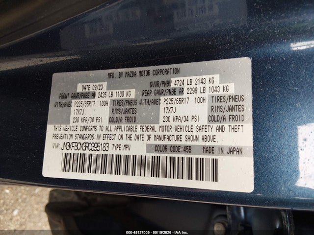 Auction sale of the 2024 Mazda Cx-5 2.5 S Preferred, vin: JM3KFBCM3R0395183, lot number: 45127009