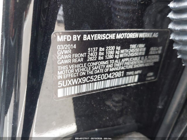 Продаж на аукціоні авто 2014 Bmw X3 Xdrive28i, vin: 5UXWX9C52E0D42981, номер лоту: 45127017