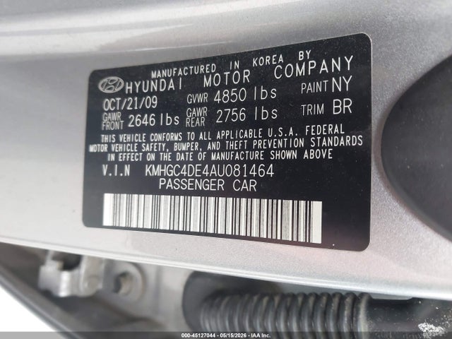 Aukcja sprzedaży 2010 Hyundai Genesis 3.8, vin: KMHGC4DE4AU081464, numer aukcji: 45127044